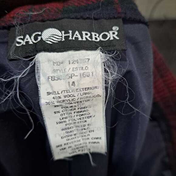 Vtg Sag Harbor Red & Navy Plaid Pleated Wool Blend Shorts Size 14 Lined Womens - Picture 6 of 10